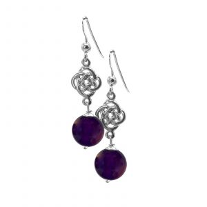 Celtic Knot Earrings with Amethyst Beads by County Argyle hand-cast in sterling silver