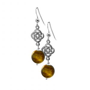 Celtic Knot Earrings with Tiger's Eye Beads by County Argyle hand-cast in sterling silver