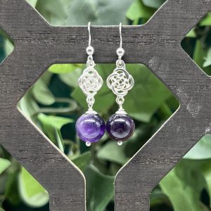 Celtic Knot Earrings with Amethyst Beads by County Argyle hand-cast in sterling silver