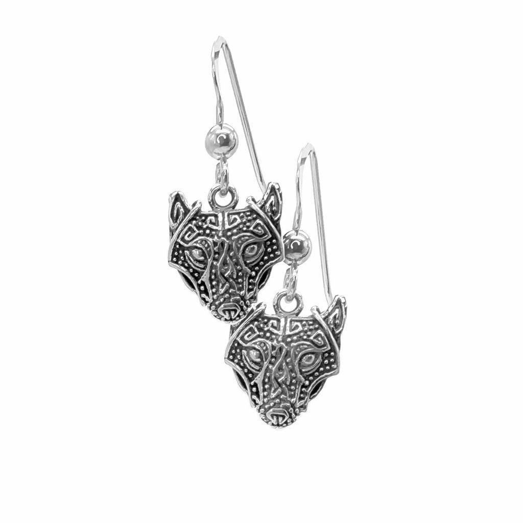 Celtic Wolf Earrings with Hooks by County Argyle hand-cast in sterling silver
