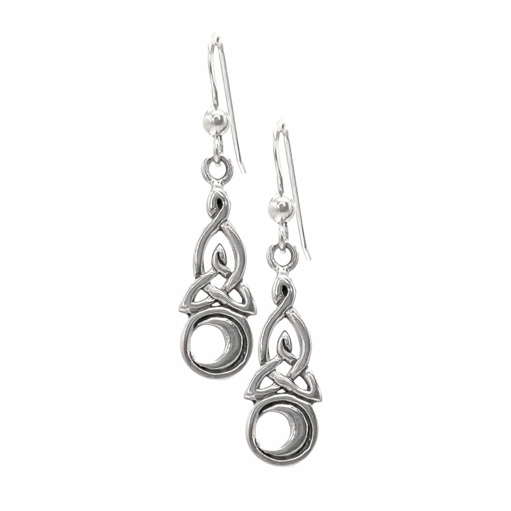 Celtic Moon Drop Earrings by County Argyle hand-cast in sterling silver