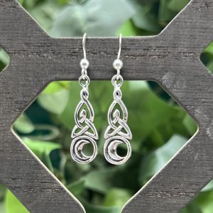 Celtic Moon Drop Earrings by County Argyle hand-cast in sterling silver