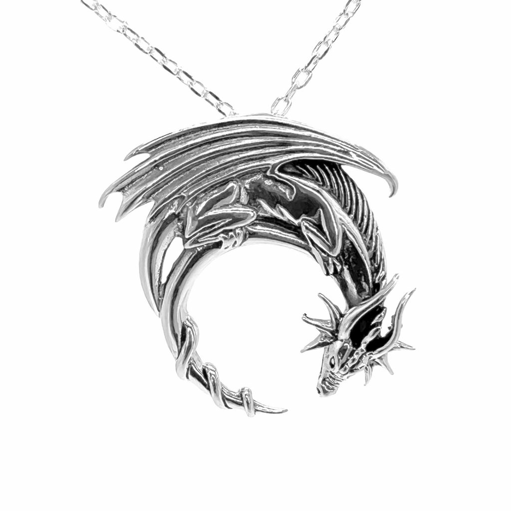 The Crescent Dragon Pendant by County Argyle hand-cast in sterling silver