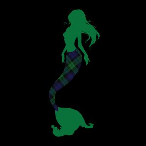 The Alish Scottish Tartan Mermaid Tee close up featuring a custom clan tartan graphic in Black and 100% cotton