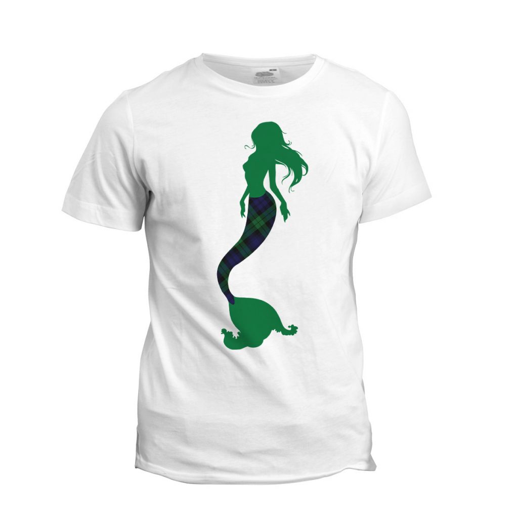 The Alish Scottish Tartan Mermaid Tee featuring a custom clan tartan graphic in White and 100% cotton