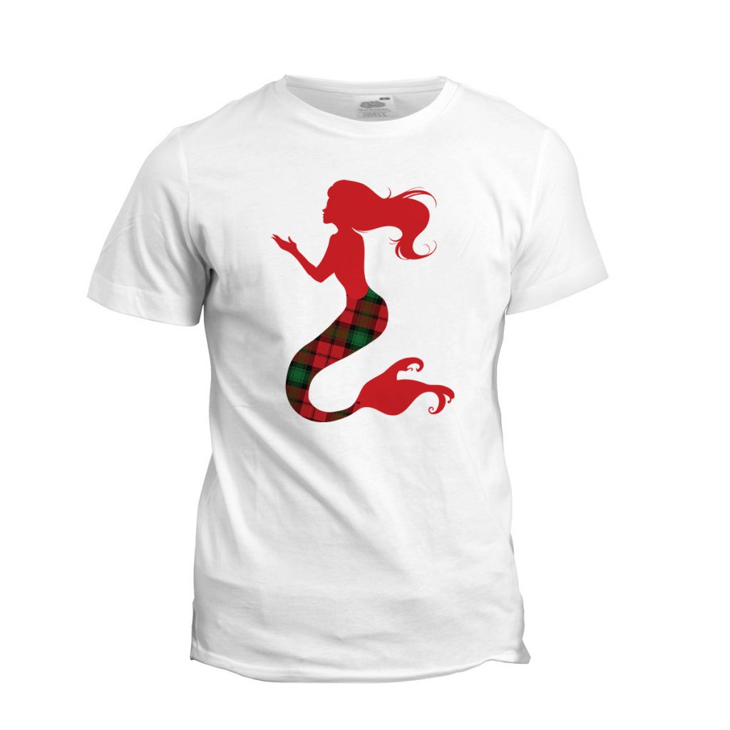 The Caillen Scottish Tartan Mermaid Tee featuring a custom clan tartan graphic in White and 100% cotton