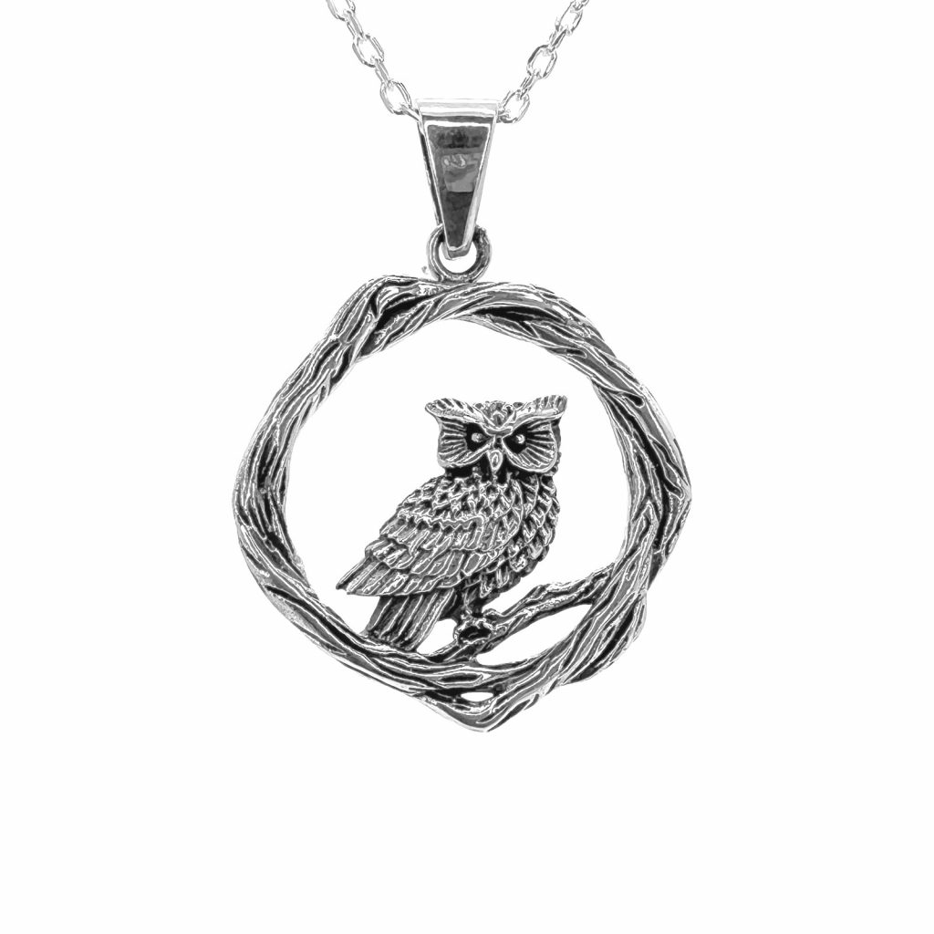 The Celtic Owl Pendant by County Argyle hand-cast in sterling silver