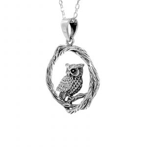 The Celtic Owl Pendant by County Argyle hand-cast in sterling silver