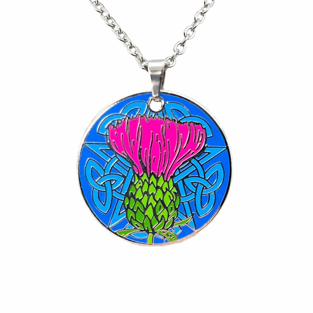 The Scottish Thistle Enamel Pendant by County Argyle in full color enamel