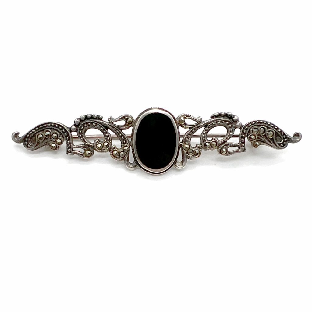 Onyx & Marcasite Collar Pin in sterling silver from County Argyle