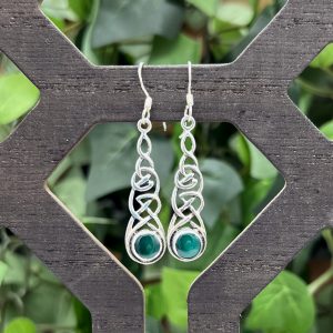 Celtic Green Onyx Earrings by County Argyle hand-cast in sterling silver