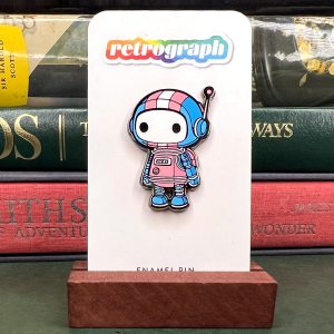 Trans Pride PrideBot Enamel Pin from the Retrograph