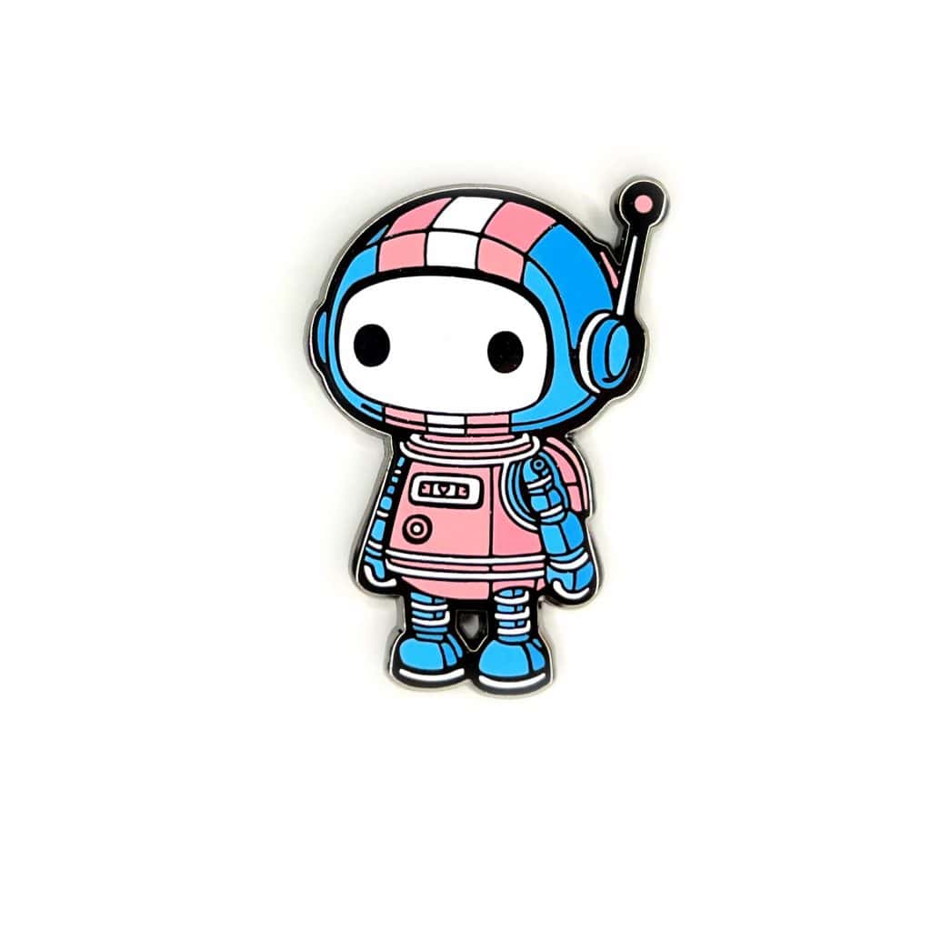 Trans Pride PrideBot Enamel Pin from the Retrograph