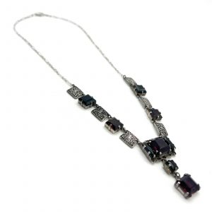 Vintage 1940s Sterling & Amethyst Glass Necklace — 16” $145