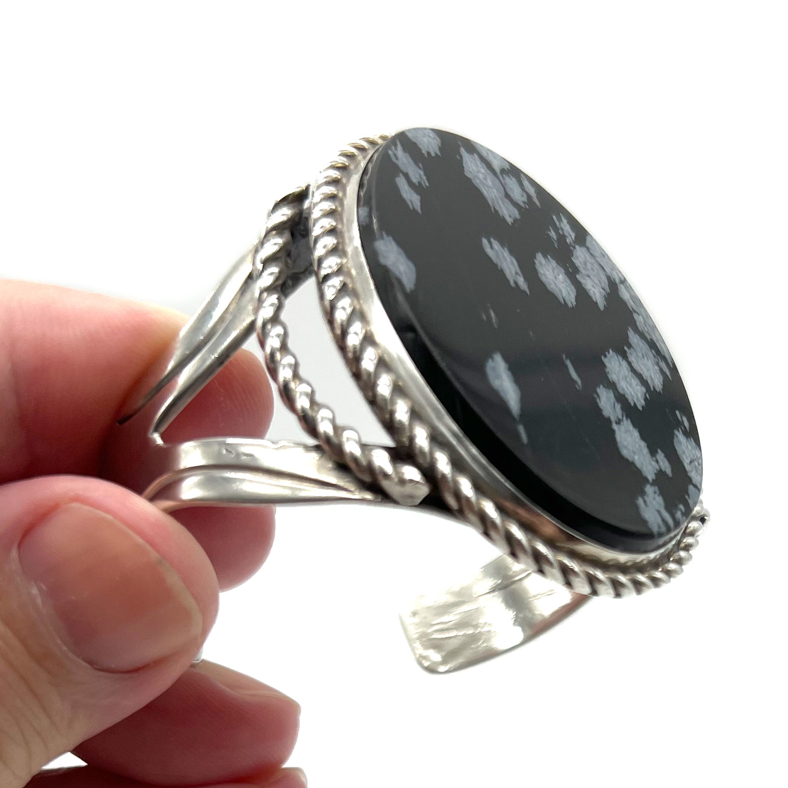 Vintage Sterling & Snowflake Obsidian Cuff — Fits up to 6.5" Wrist $395