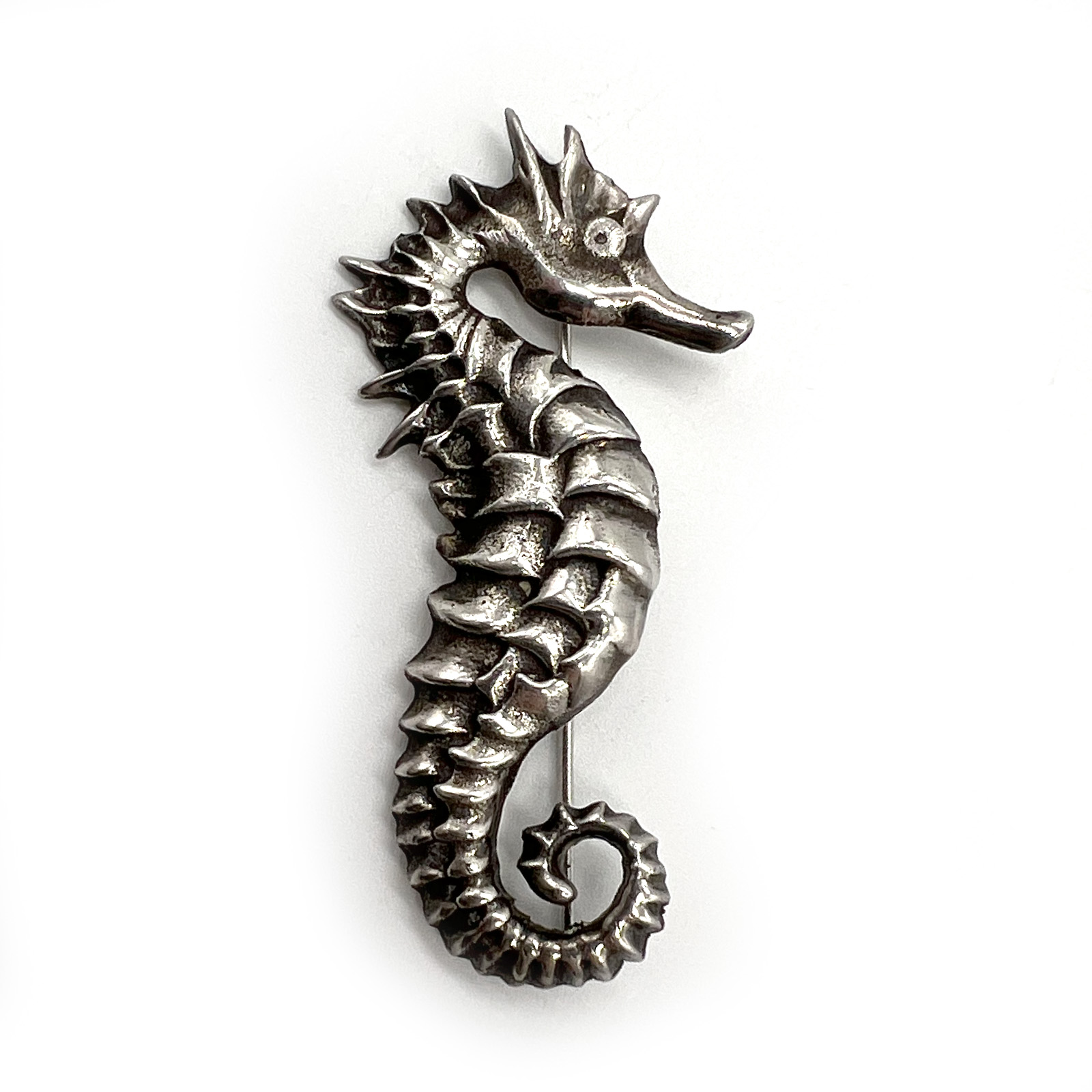 Antique Taxco Sterling Sand Cast Seahorse Brooch — 14.62g, 2.75” $145