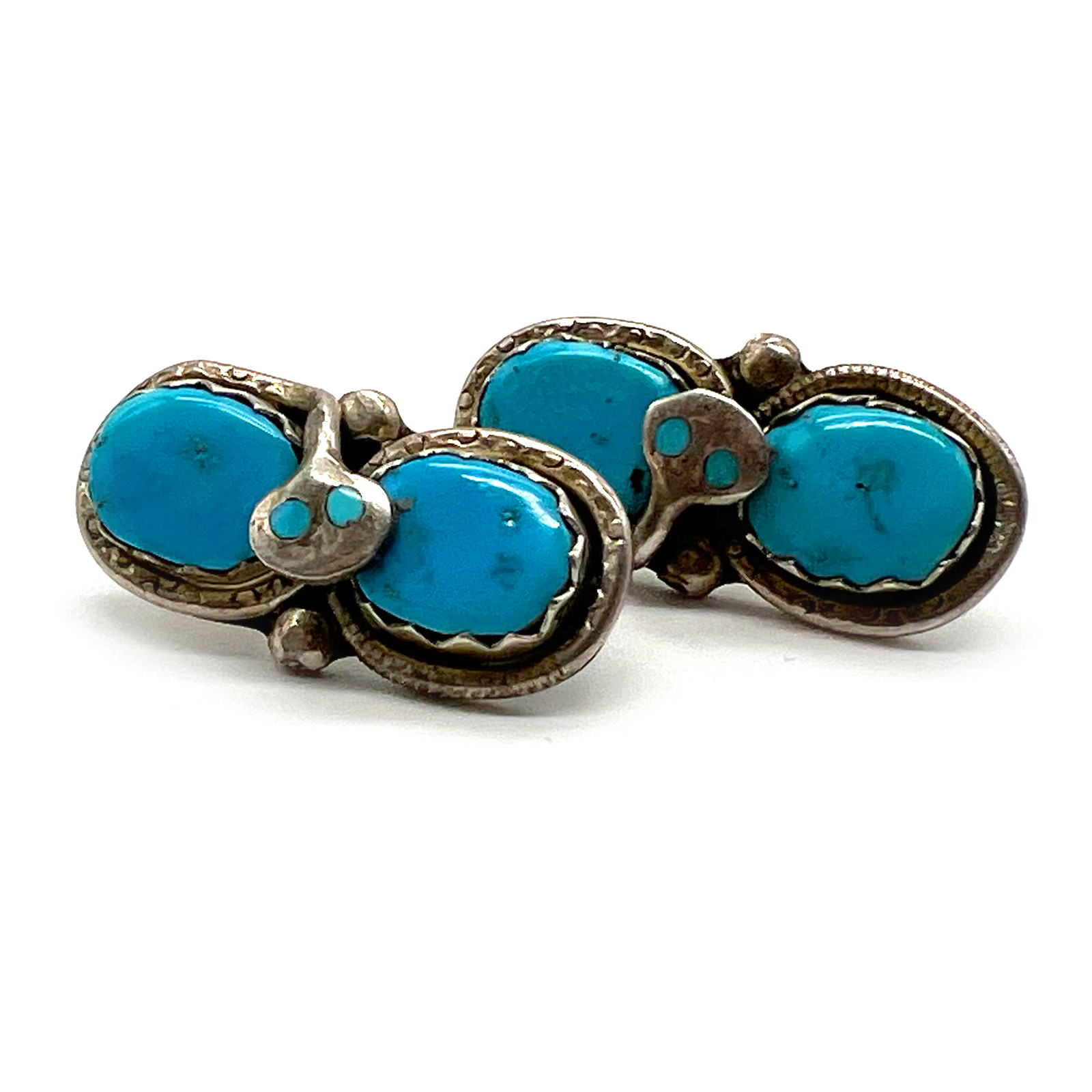 Vintage Effie Calavaza Sterling & Turquoise Snake Earrings — Just Over 1” Tall $185